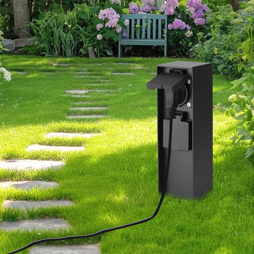 Brilagi - Udendørs stikkolonne PILLAR 2Z SCHUKO 230V IP44 sort