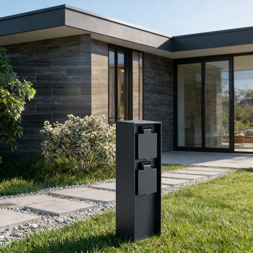 BRILAGI - Udendørs stikkolonne PILLAR 2Z SCHUKO 230V IP44 sort