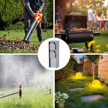 Brilagi - Udendørs stikkontaktssøjle PILLAR 2Z SCHUKO 230V IP44 sølv