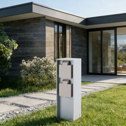 Brilagi - Udendørs stikkontaktssøjle PILLAR 2Z SCHUKO 230V IP44 sølv