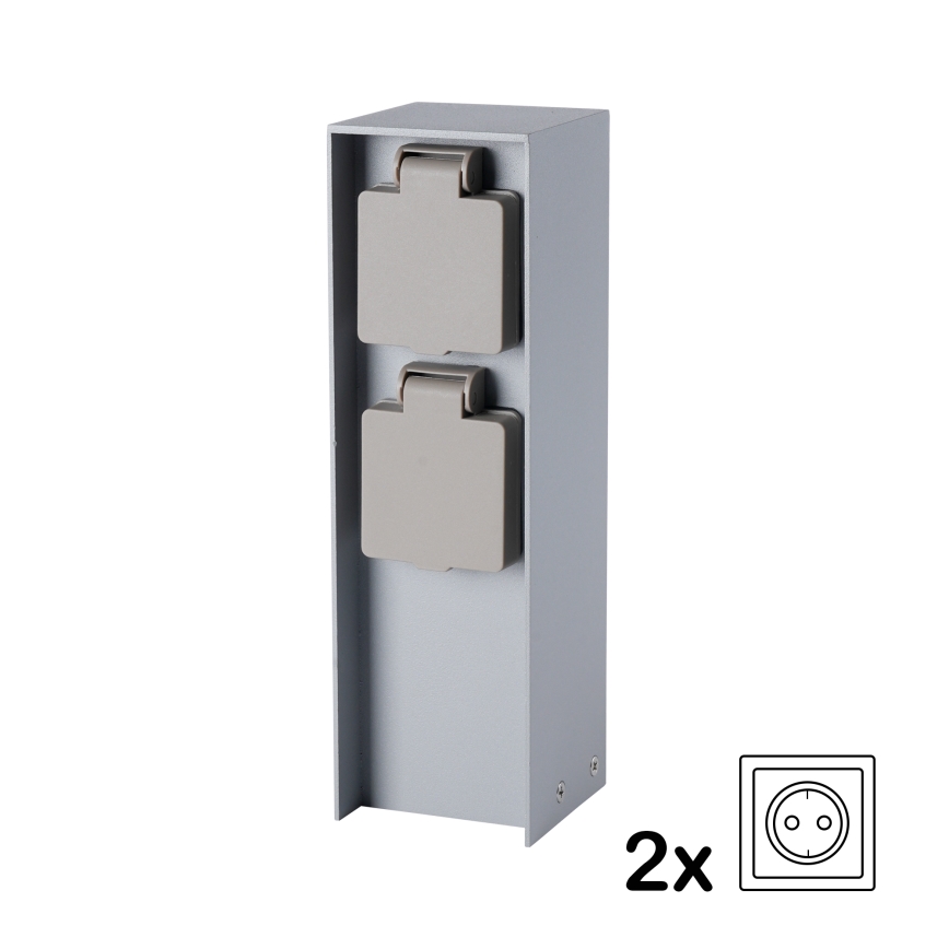 Brilagi - Udendørs stikkontaktssøjle PILLAR 2Z SCHUKO 230V IP44 sølv