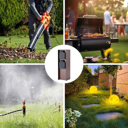 Brilagi - Udendørs stikkontaktstolpe PILLAR 2x SCHUKO 230 V IP44 brun
