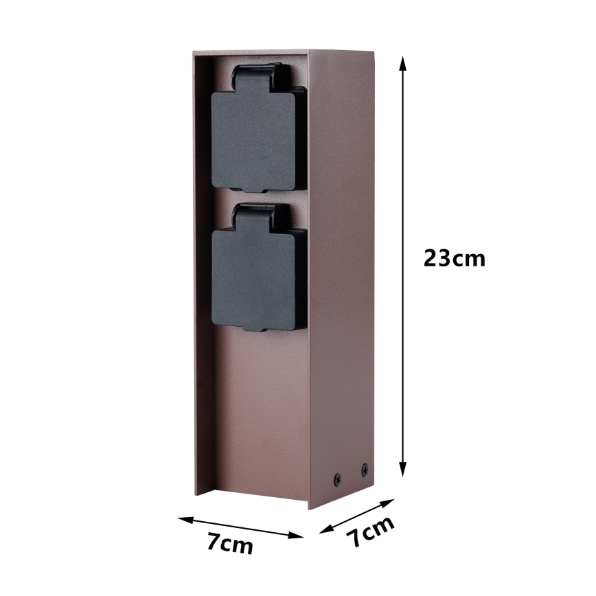 Brilagi - Udendørs stikkontaktstolpe PILLAR 2x SCHUKO 230 V IP44 brun