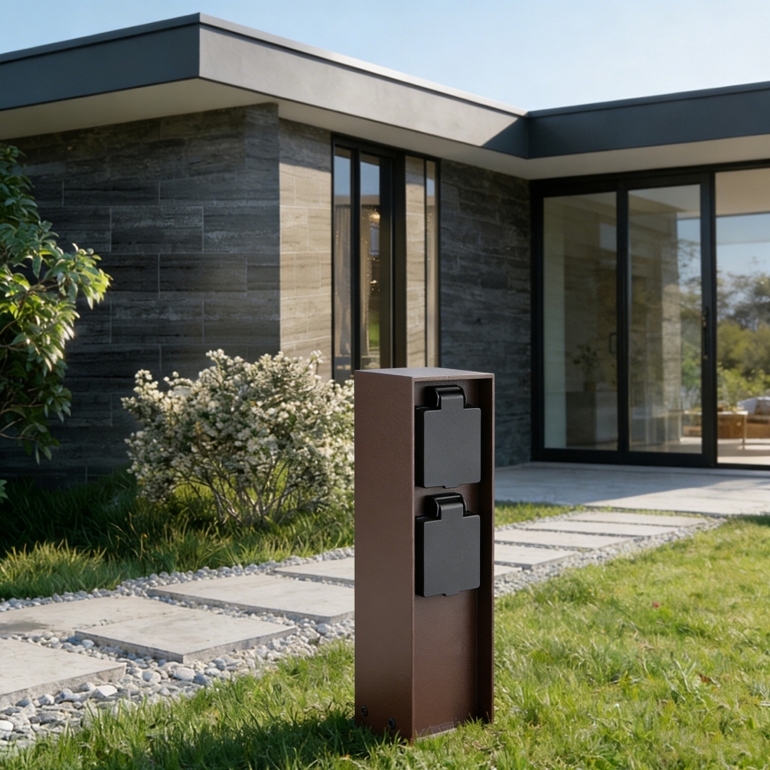 Brilagi - Udendørs stikkontaktstolpe PILLAR 2Z SCHUKO 230V IP44 brun