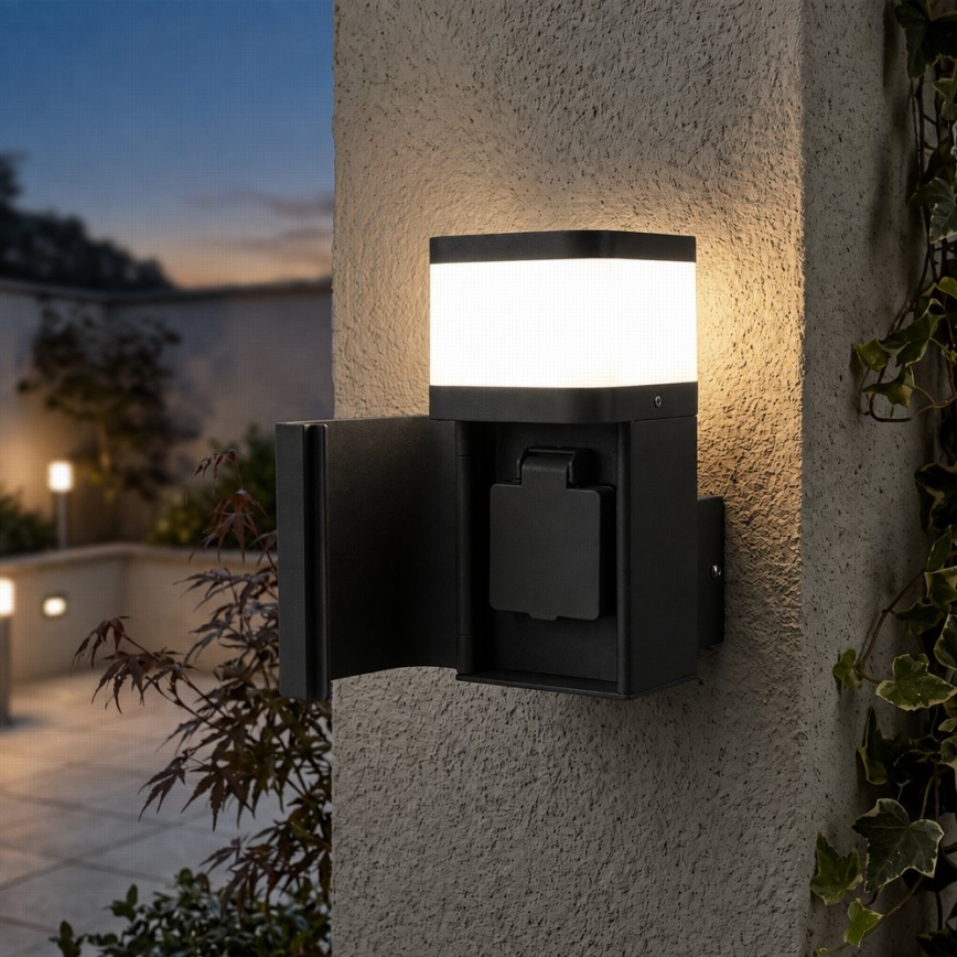 BRILAGI - Udendørs væglampe med SCHUKO-stik PILLAR 1xG9/11W/230V IP44 sort