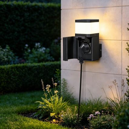 BRILAGI - Udendørs væglampe med SCHUKO-stik PILLAR 1xG9/11W/230V IP44 sort