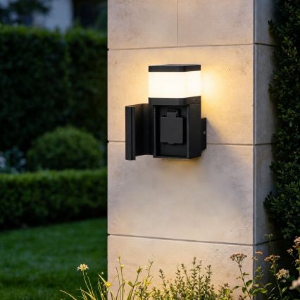 BRILAGI - Udendørs væglampe med SCHUKO-stik PILLAR 1xG9/11W/230V IP44 sort