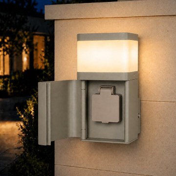 BRILAGI - Udendørs væglampe med SCHUKO-stikkontakt PILLAR 1xG9/11W/230V IP44 grå