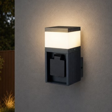 Brilagi - Udendørs væglampe med SCHUKO-udtag PILLAR 1xG9/11W/230V IP44 antracit