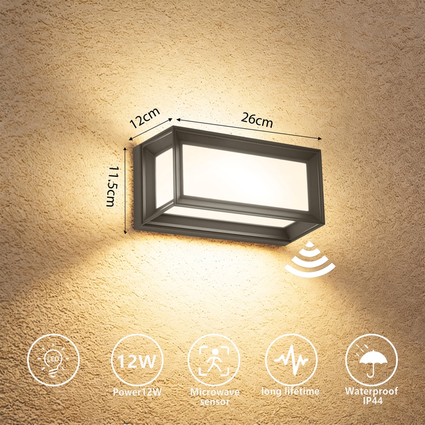 Brilagi - LED udendørs væglampe med sensor PARKER LED/12W/230V antracit IP44