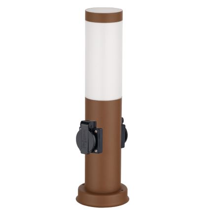 Brilagi - Udendørslampe med 2 SCHUKO-stikkontakter NOVA 1xE27/15W/230V 40 cm IP44 brun