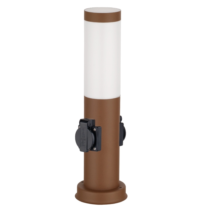 Brilagi - Udendørslampe med 2 SCHUKO-stikkontakter NOVA 1xE27/15W/230V 40 cm IP44 brun