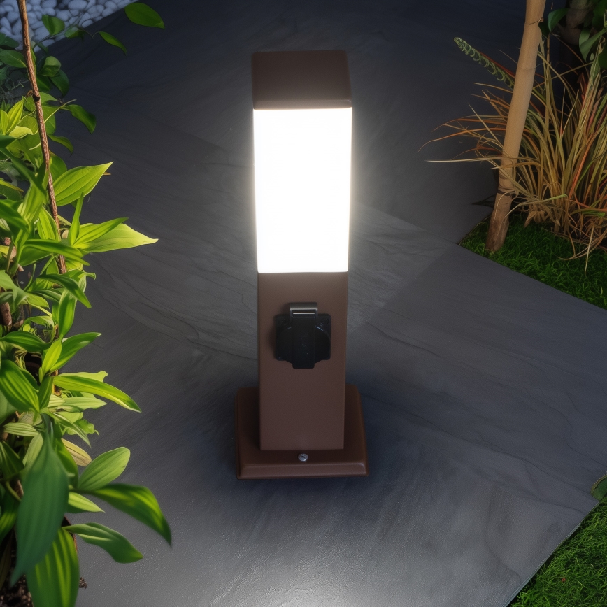 Brilagi - Udendørslampe med 2 SCHUKO-stik NOVA 1xE27/15W/230V 40 cm IP44 brun