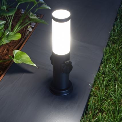 Brilagi - Udendørslampe NOVA med 2 SCHUKO-udtag, 1xE27/15W/230V, 40 cm, IP44, sort