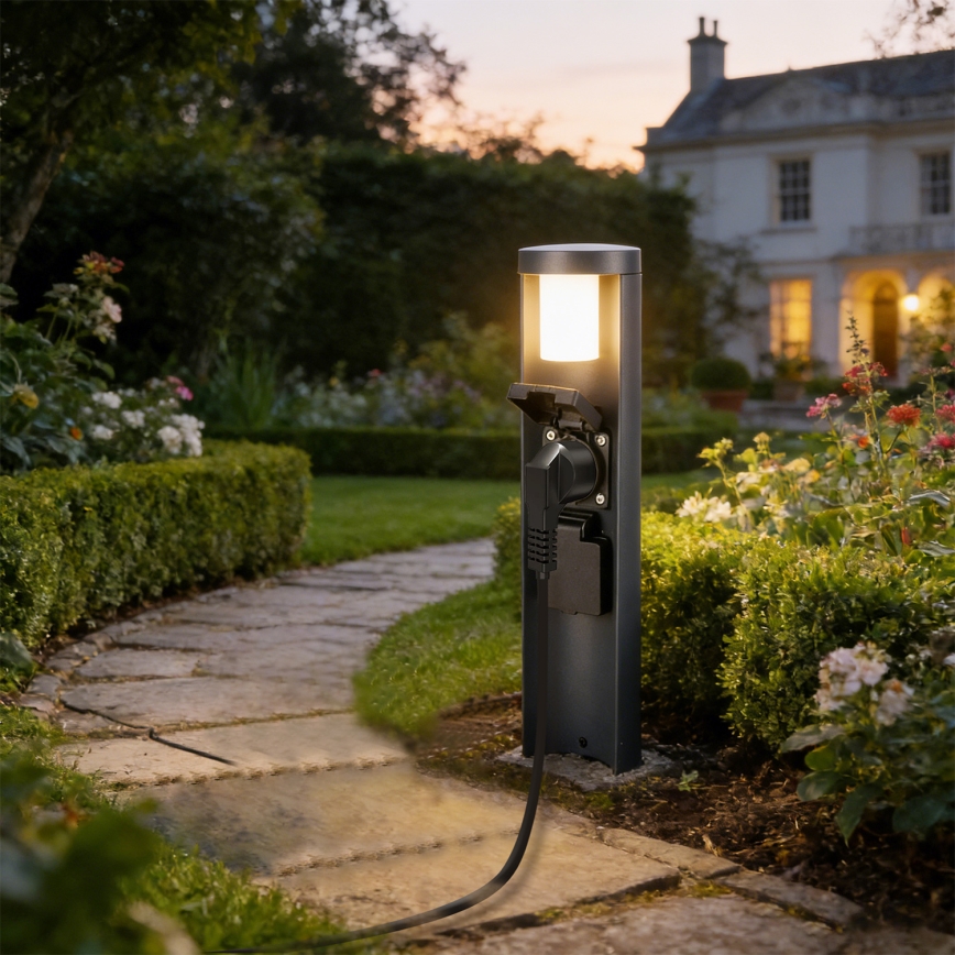 Brilagi - Udendørslampe med 2 SCHUKO-stik PILLAR 1xG9/11W/230V IP44 antracit