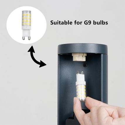 Brilagi - Udendørslampe med 2 SCHUKO-stik PILLAR 1xG9/11W/230V IP44 antracit