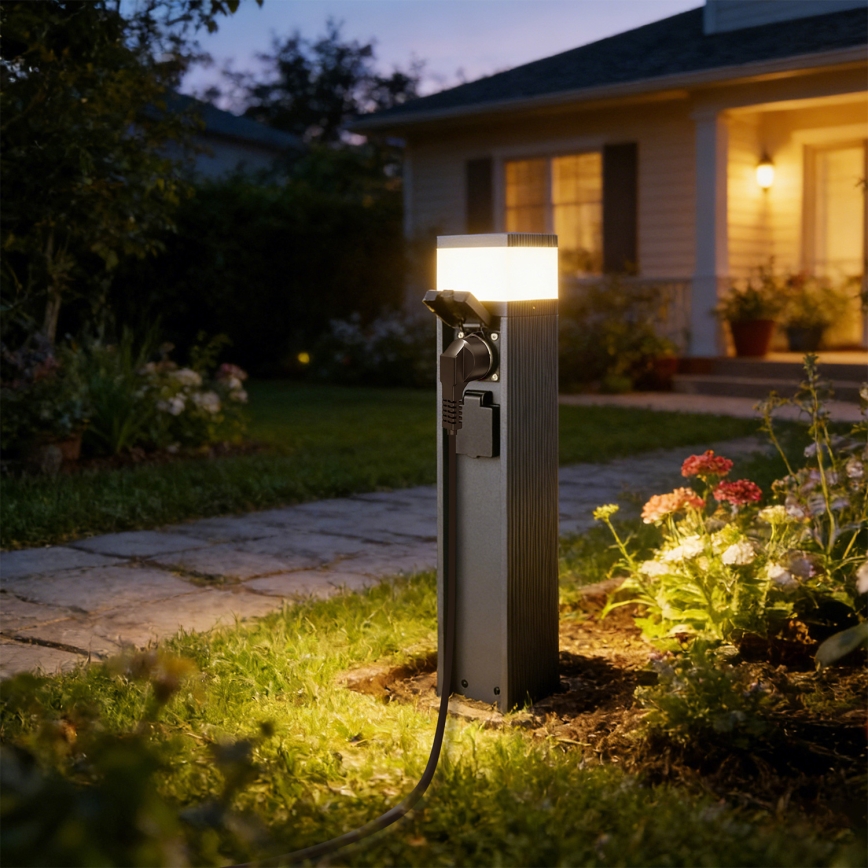 Brilagi - Udendørs lampe med 2 SCHUKO-udtag PILLAR 1xG9/11W/230V IP44 antracit