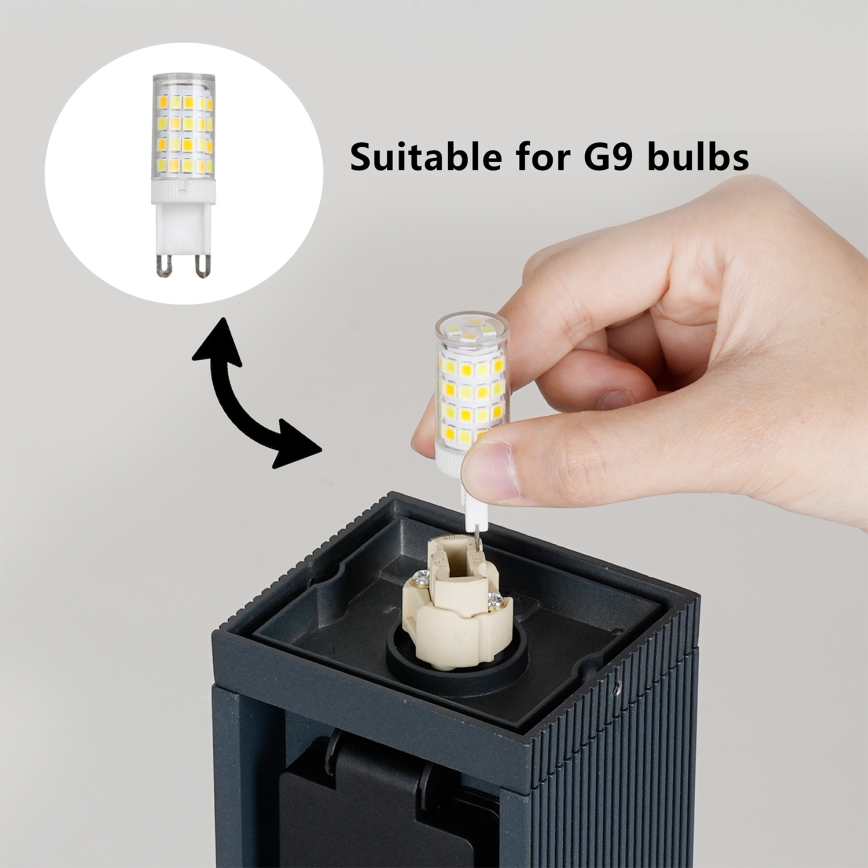 Brilagi - Udendørs lampe med 2 SCHUKO-udtag PILLAR 1xG9/11W/230V IP44 antracit