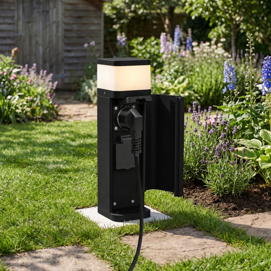 BRILAGI - Udendørslampe med 2 SCHUKO-stik PILLAR 1xG9/11W/230V IP44 sort
