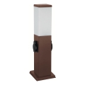 Brilagi - Udendørslampe med 2 SCHUKO-stikkontakter, 1 x E27/15W/230V, 40 cm, IP44, brun