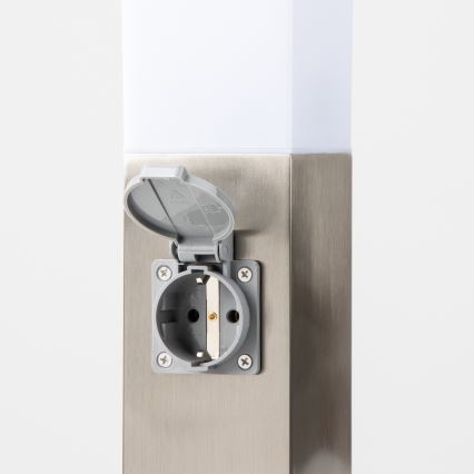 BRILAGI - Udendørslampe NOVA med 2 SCHUKO-stik, 1xE27/15W/230V, 40 cm, IP44, mat krom