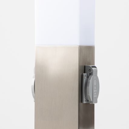 BRILAGI - Udendørslampe NOVA med 2 SCHUKO-stik, 1xE27/15W/230V, 40 cm, IP44, mat krom
