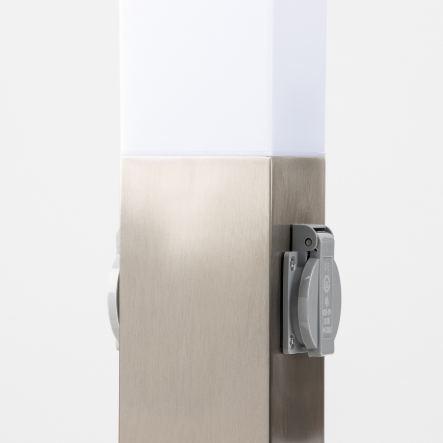 BRILAGI - Udendørslampe NOVA med 2 SCHUKO-stik, 1xE27/15W/230V, 40 cm, IP44, mat krom