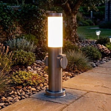 Brilagi - Udendørslampe med 2 SCHUKO-udtag NOVA 1xE27/15W/230V 40 cm IP44 mat krom