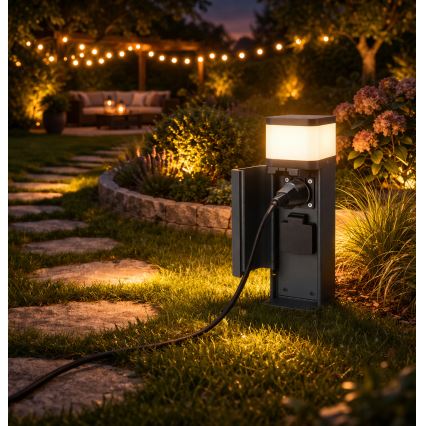 Brilagi - Udendørslampe med 2 SCHUKO-udtag PILLAR 1xG9/11W/230V IP44 antracit