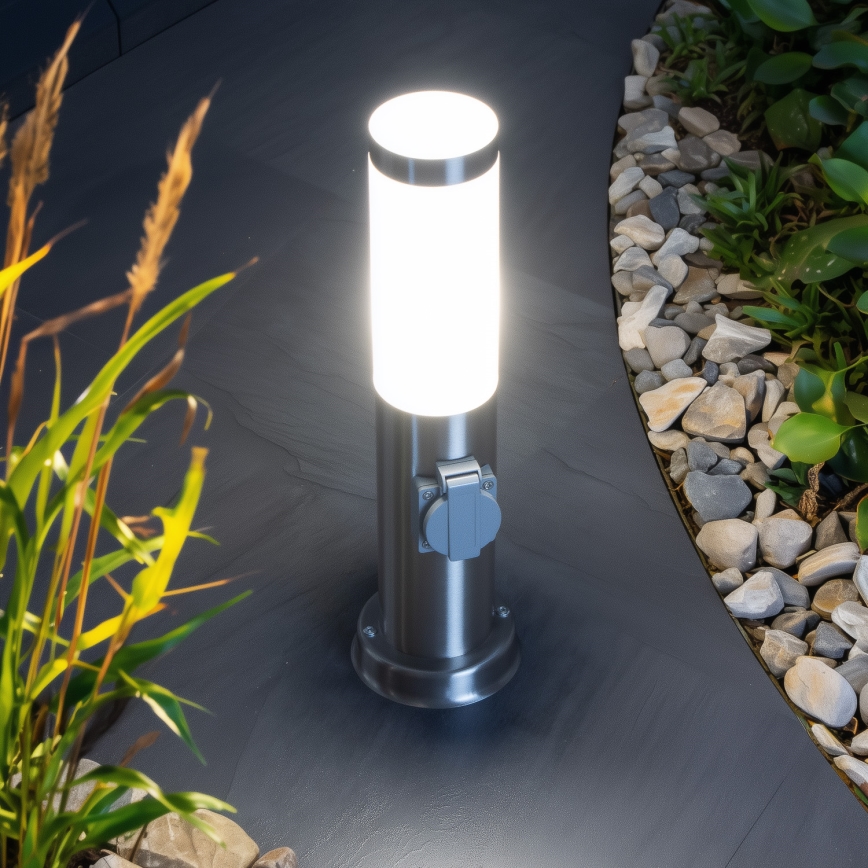 Brilagi - Udendørslampe med 2 SCHUKO-udtag NOVA 1xE27/15W/230V 40 cm IP44 mat krom