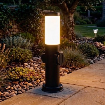 Brilagi - Udendørslampe NOVA med 2 SCHUKO-udtag, 1xE27/15W/230V, 40 cm, IP44, sort