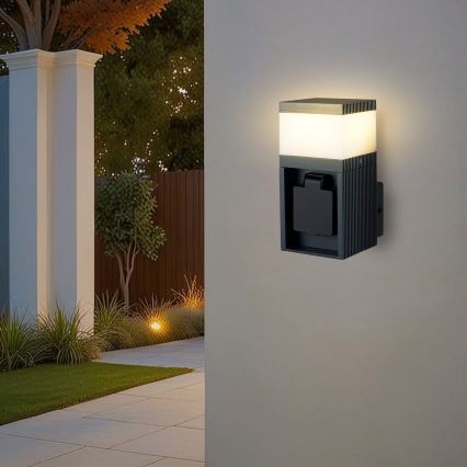 Brilagi - Udendørs væglampe med SCHUKO-udtag PILLAR 1xG9/11W/230V IP44 antracit