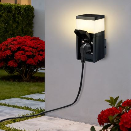 Brilagi - Udendørs væglampe med SCHUKO-udtag PILLAR 1xG9/11W/230V IP44 antracit