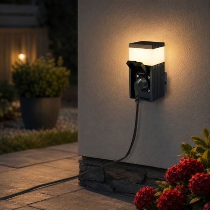 Brilagi - Udendørs væglampe med SCHUKO-udtag PILLAR 1xG9/11W/230V IP44 antracit