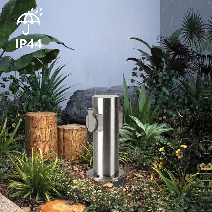Brilagi - Udvendig stikkontaktsøjle PILLAR 2Z SCHUKO 230V IP44 mat krom