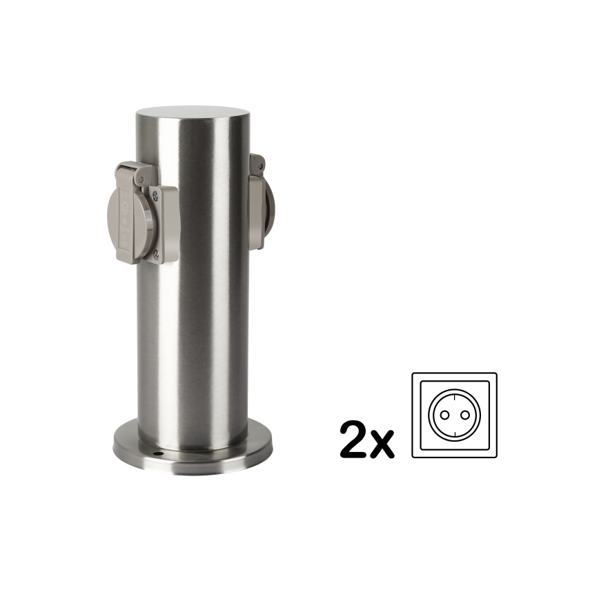Brilagi - Udvendig stikkontaktsøjle PILLAR 2Z SCHUKO 230V IP44 mat krom
