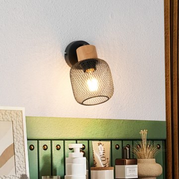 Brilagi - Væghængt spotlampe BASKLITE 1xE27/15W/230V træ/sort