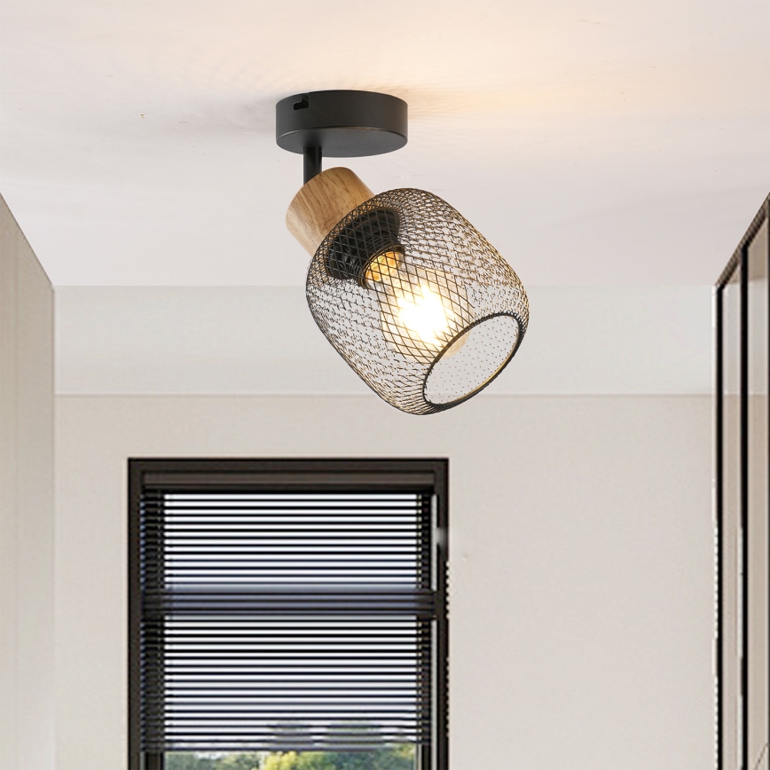 Brilagi - Væghængt spotlampe BASKLITE 1xE27/15W/230V træ/sort