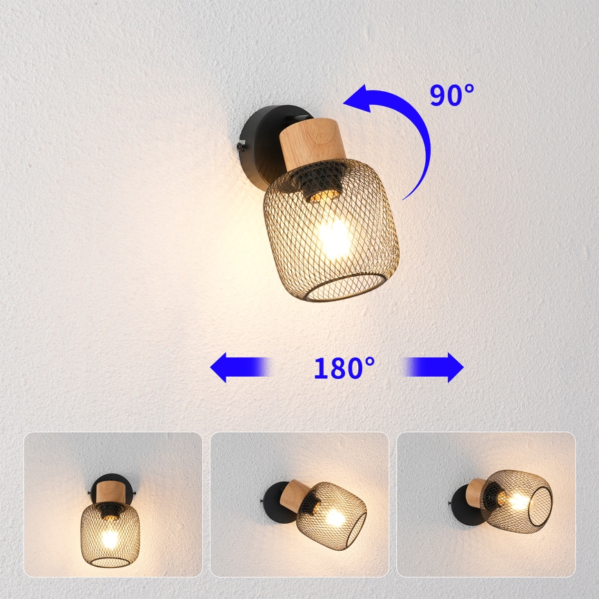 Brilagi - Væghængt spotlampe BASKLITE 1xE27/15W/230V træ/sort