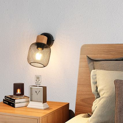 Brilagi - Væghængt spotlampe BASKLITE 1xE27/15W/230V træ/sort