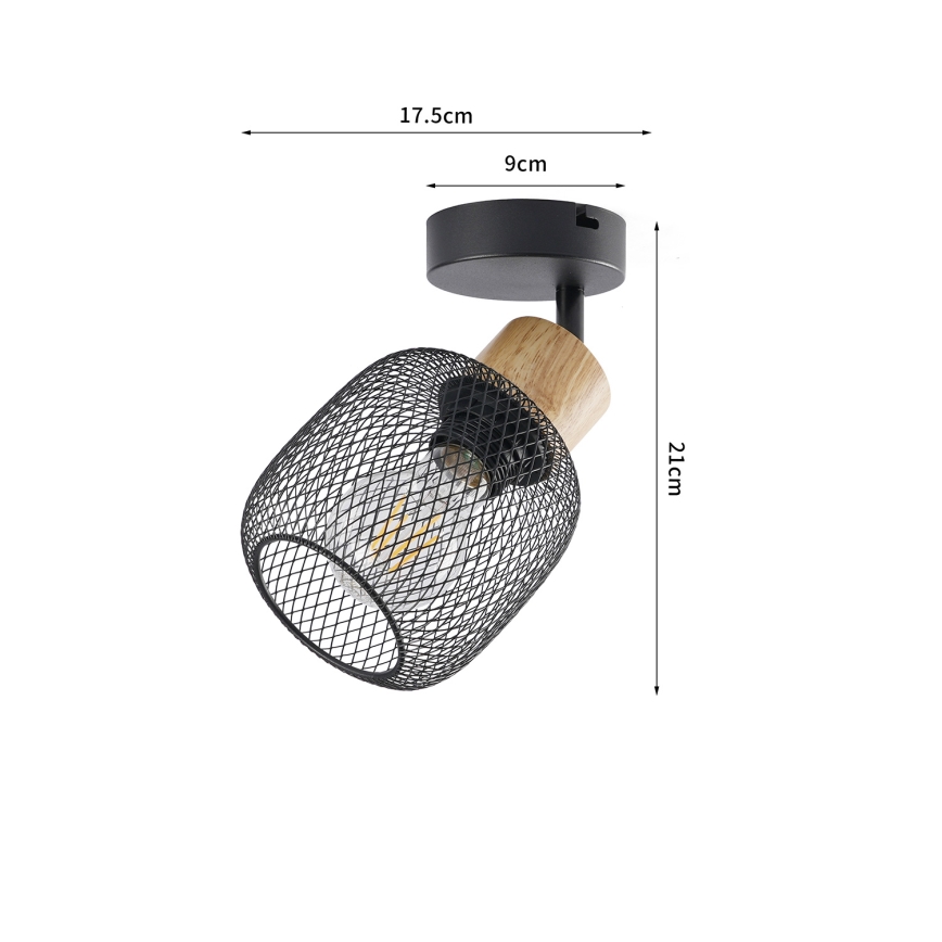 Brilagi - Væghængt spotlampe BASKLITE 1xE27/15W/230V træ/sort