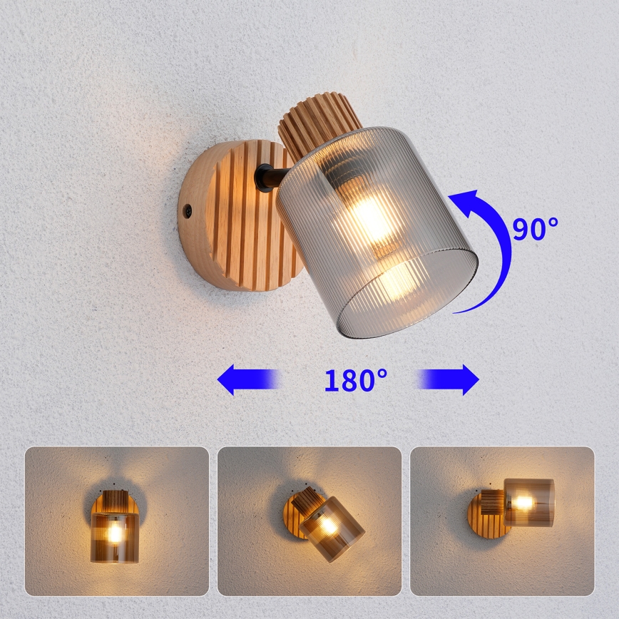 Brilagi - Væghængt spotlampe HYGGE 1xE14/15W/230V træ/røgfarvet