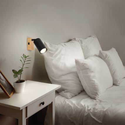 Brilagi - Vægspot med afbryder SELE 1xGU10/30W/230V sort/eg-finish