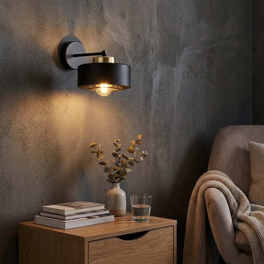 Brilagi - Væglampe 1xE27/60W/230V sort/guld
