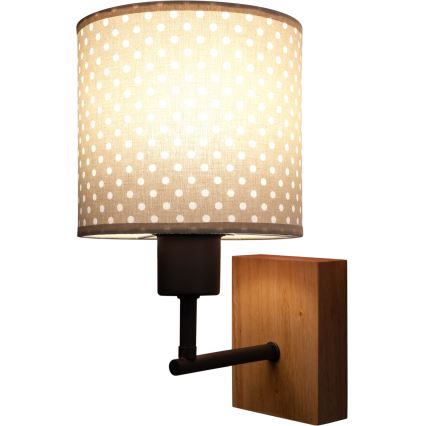 Brilagi - Børnevæglampe BOBO WOOD 1xE27/25W/230V eg/sort/beige/prikker