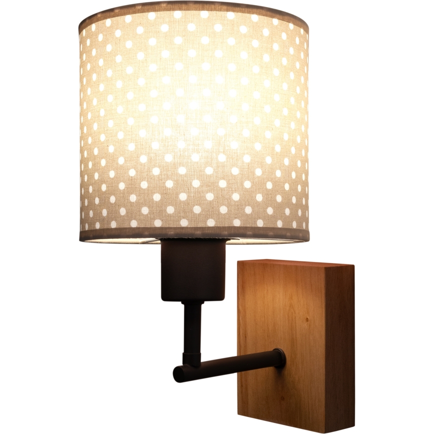 Brilagi - Børnevæglampe BOBO WOOD 1xE27/25W/230V eg/sort/beige/prikker