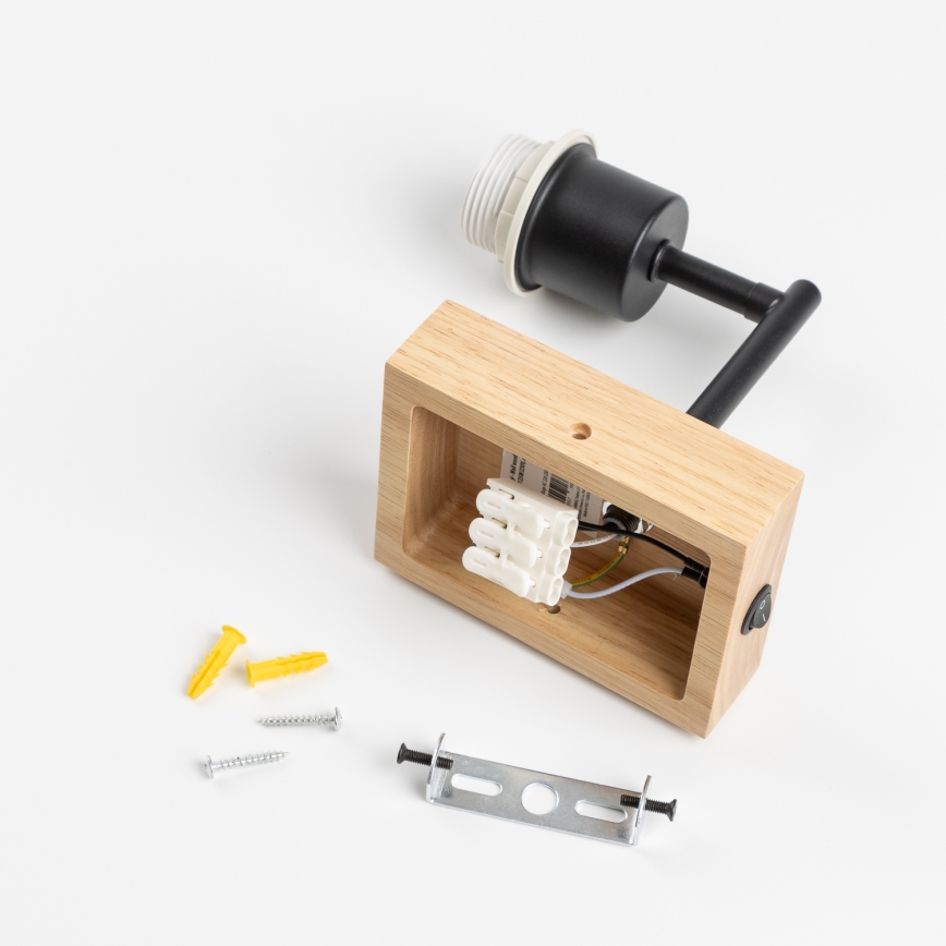 Brilagi - Børnevæglampe BOBO WOOD 1xE27/25W/230V eg/sort/beige/prikker