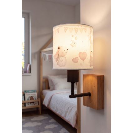 Brilagi - Børnevæglampe BOBO WOOD 1xE27/25W/230V eg/sort/creme/kaniner