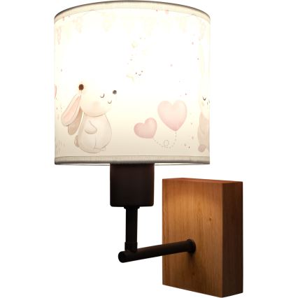 Brilagi - Børnevæglampe BOBO WOOD 1xE27/25W/230V eg/sort/creme/kaniner