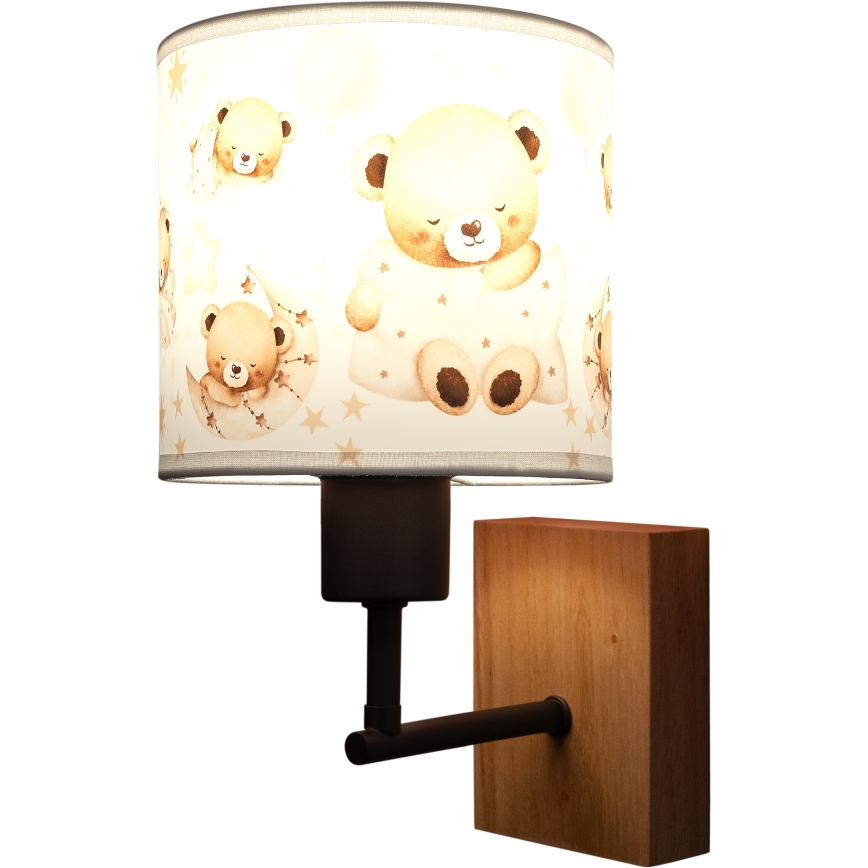 Brilagi - Børnevæglampe BOBO WOOD 1xE27/25W/230V eg/sort/hvid/bamser
